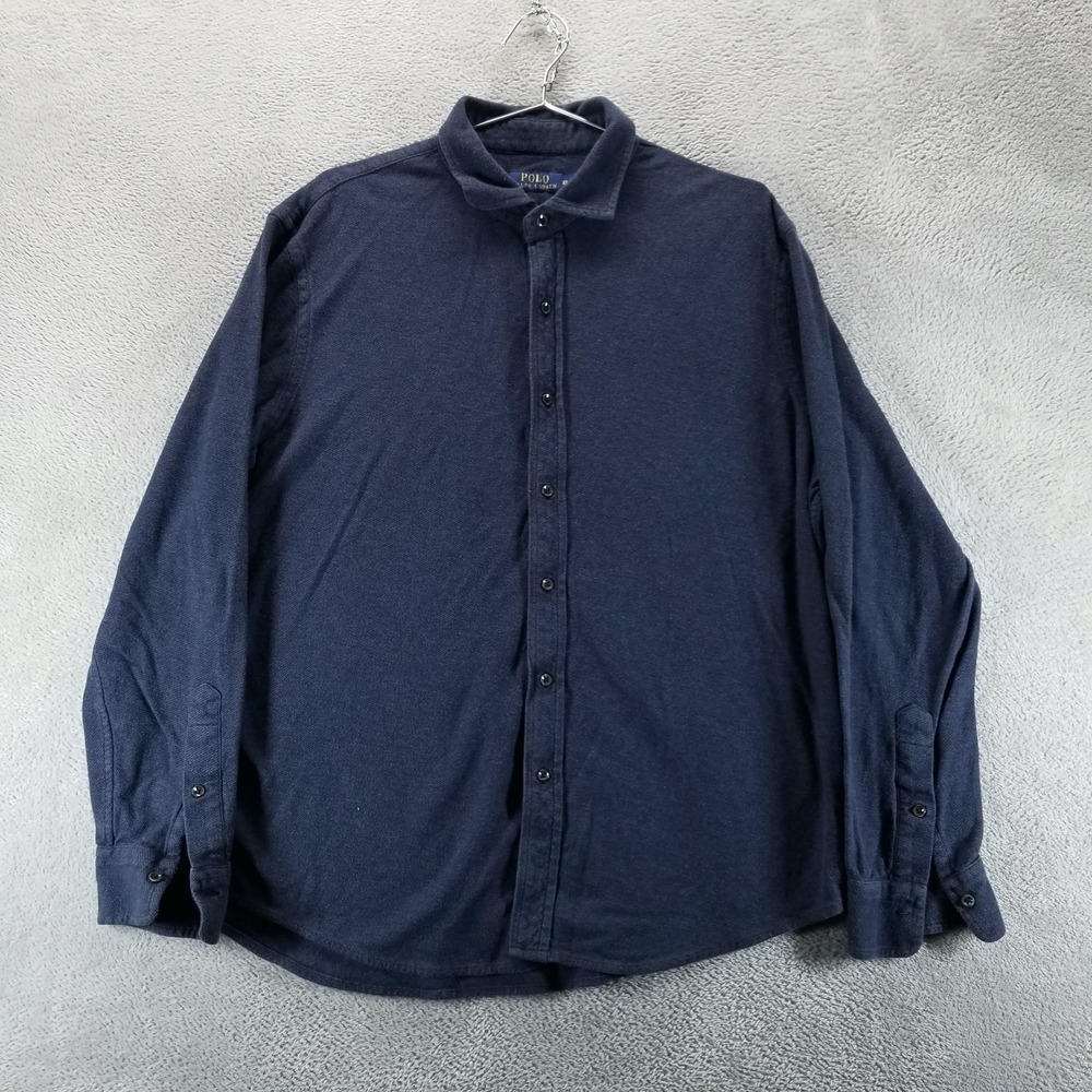 Polo Ralph Lauren Shirt Mens XL Blue Knit Button Front Long Sleeve Casual